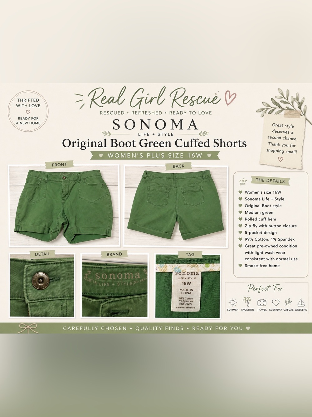 Sonoma Boot Green Cuffed Women’s Shorts